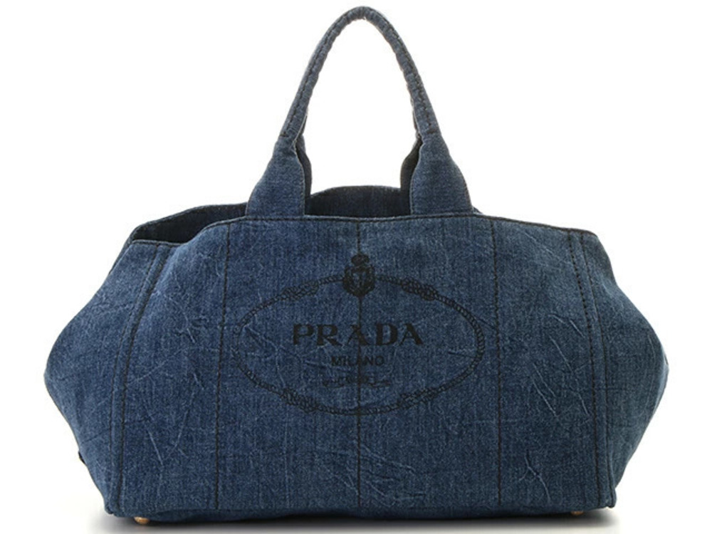 Prada Canapa L Tote Bag Denim Blue